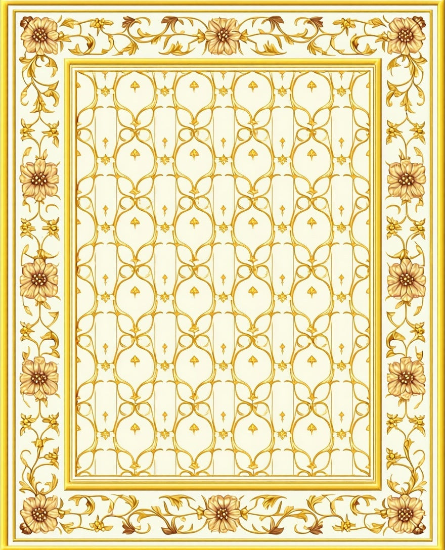 Golden Floral Vine Intricate Pattern Rug
