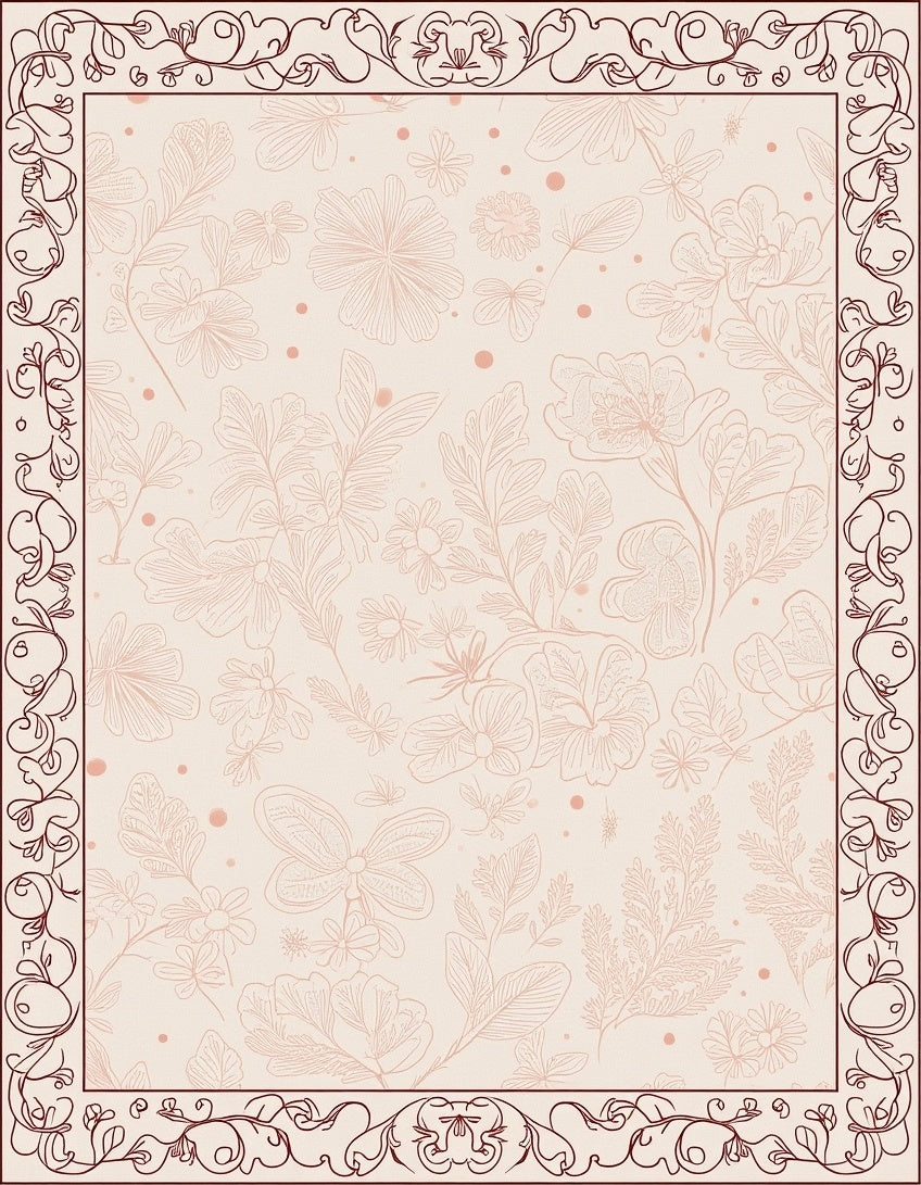 Delicate Floral Butterfly Vines Border Rug