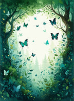 Enchanted Forest Butterfly Garden Scene Rug