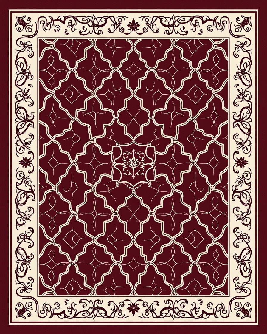 Rich Red Cream Geometric Floral Rug