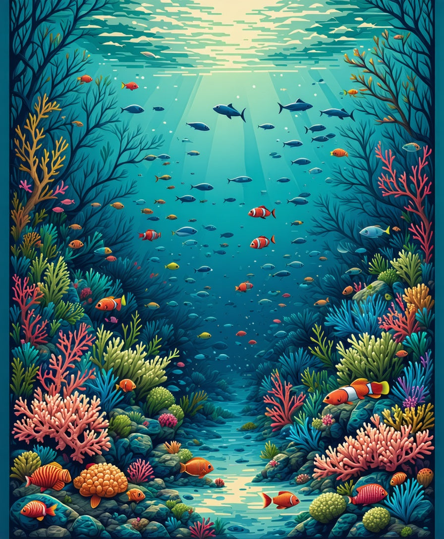 Aquatic Scene With Coral And Fish Rug