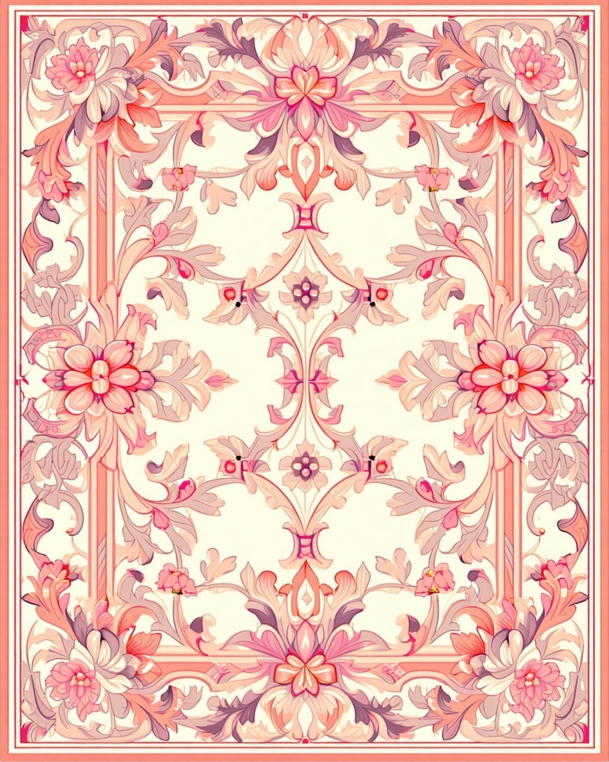Ornate Floral Scrollwork Pastel Pattern Rug