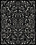 Ornate Black and White Floral Vines Rug