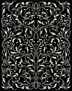 Ornate Black and White Floral Vines Rug