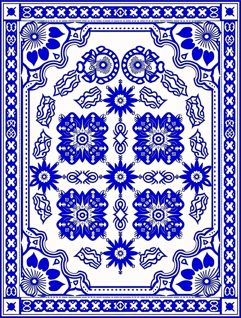 Bold Blue Floral Symmetry Layout Rug