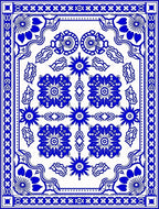 Bold Blue Floral Symmetry Layout Rug