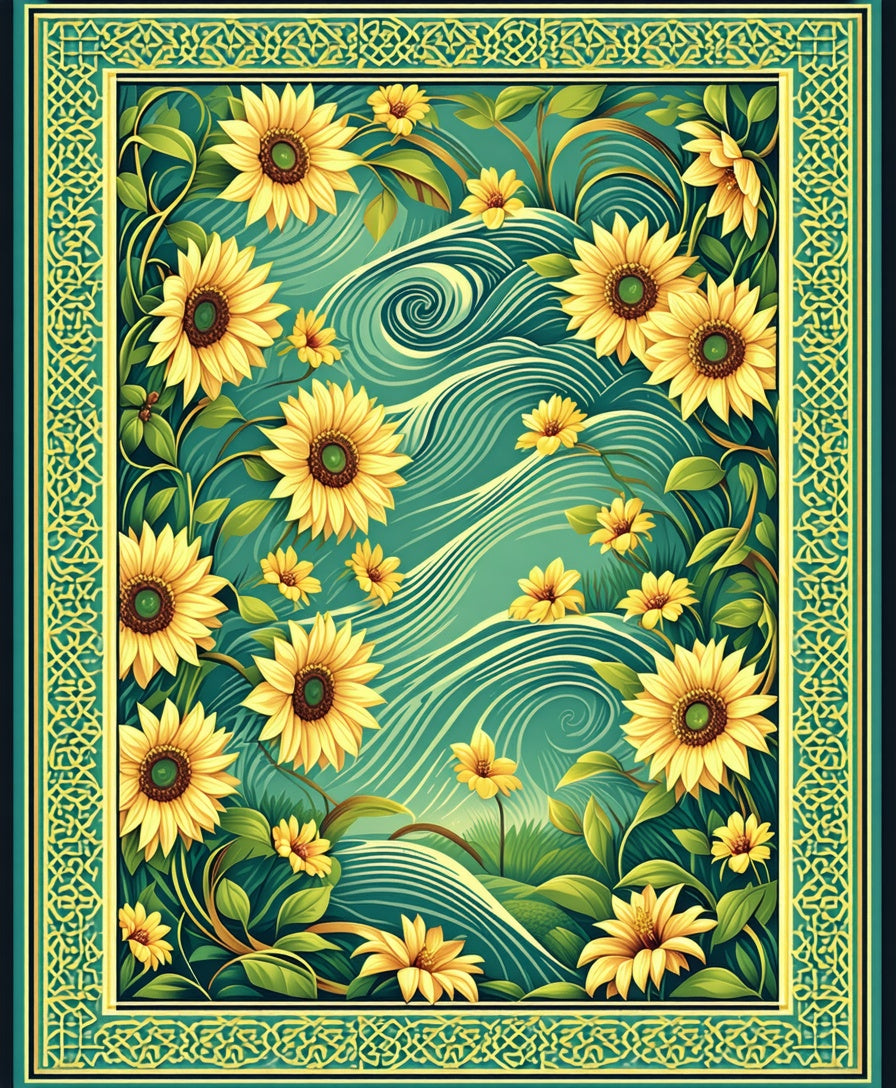 Sunflowers In Lush Green Waterscape Rug