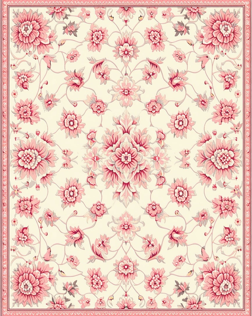 Pink Floral Medallion Pattern Rug