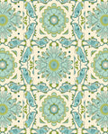 Seafoam Blue Bird Floral Medallion Rug