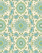 Seafoam Blue Bird Floral Medallion Rug
