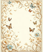 Elegant Floral Butterfly Scroll Design Rug