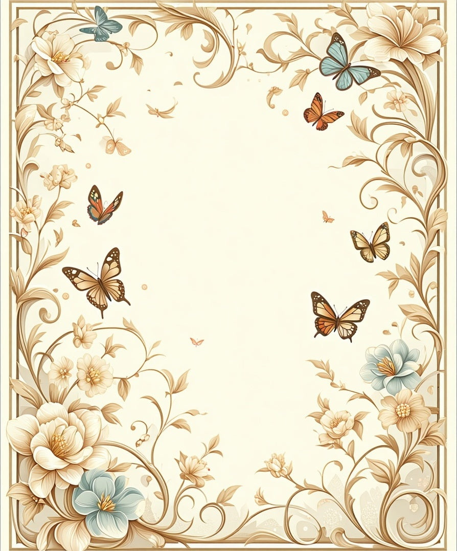 Elegant Floral Butterfly Scroll Design Rug