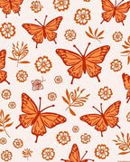Orange Butterfly Flower Pattern Rug