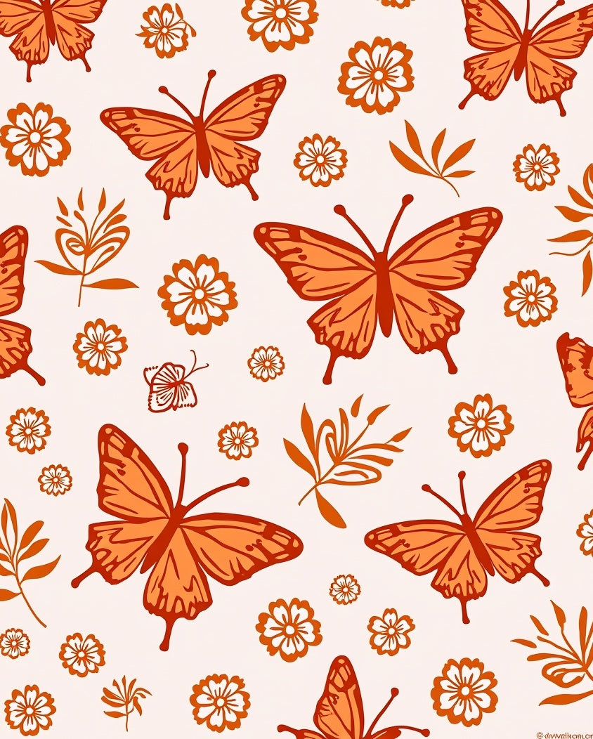 Orange Butterfly Flower Pattern Rug
