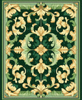 Emerald Green Gold Floral Scroll Rug
