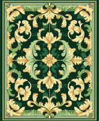 Emerald Green Gold Floral Scroll Rug