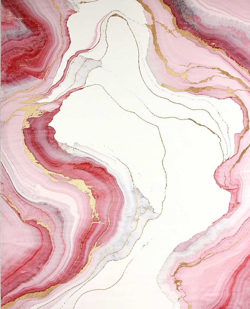 Pink Crimson Gold Marble Pattern Rug