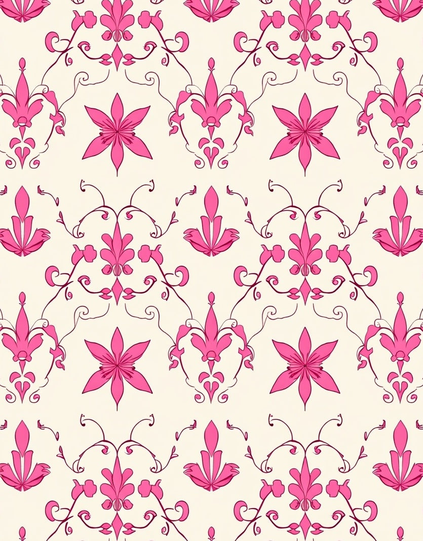 Pink Floral Swirl Pattern Design Rug