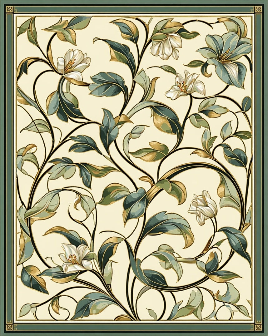 Art Nouveau Floral Vine Border Rug