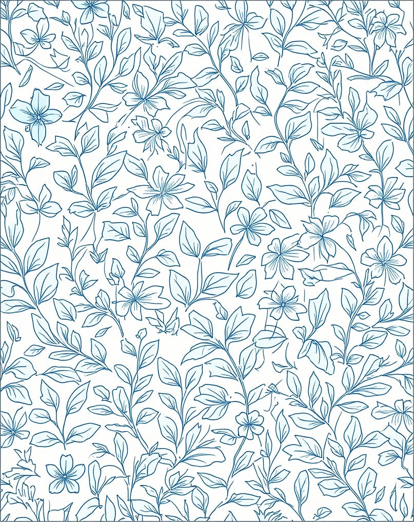 Delicate Blue Floral Vine Pattern Rug