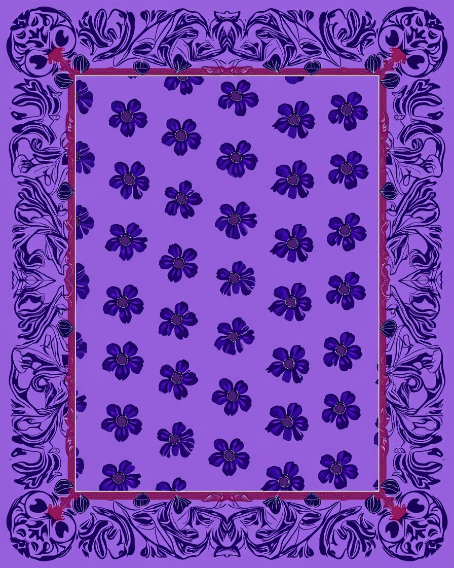 Purple Floral Pattern Frame Design Rug