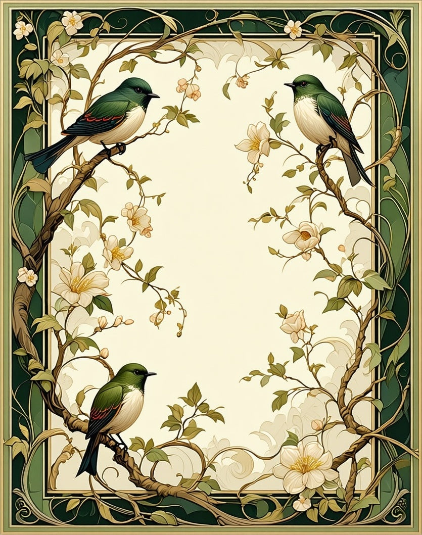 Art Nouveau Birds Floral Vine Rug