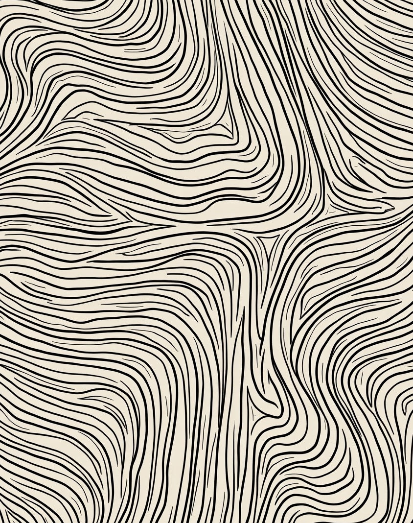 Flowing Abstract Black Beige Lines Rug