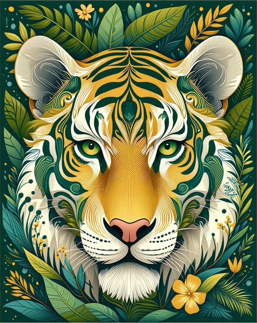 Vibrant Jungle Tiger Floral Pattern Rug