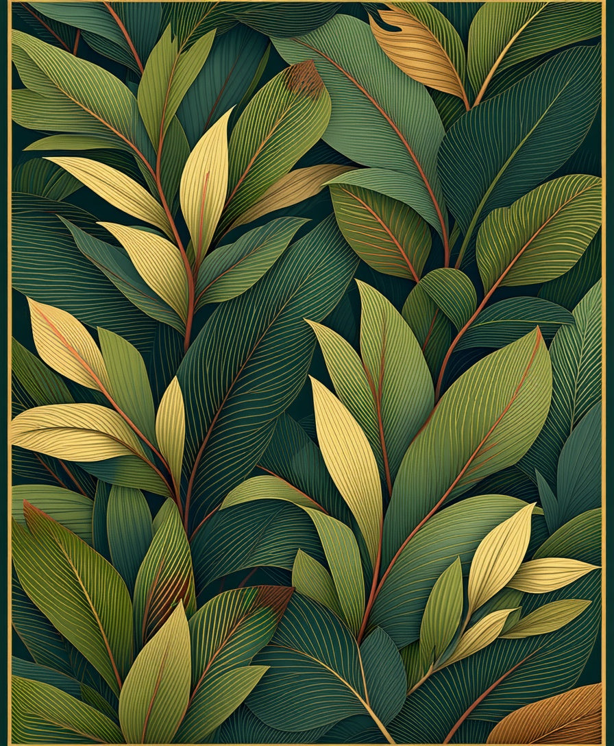 Tropical Leaf Pattern With Gold Accents Rug