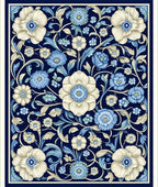 Floral Scrollwork Blue Ivory Design Rug