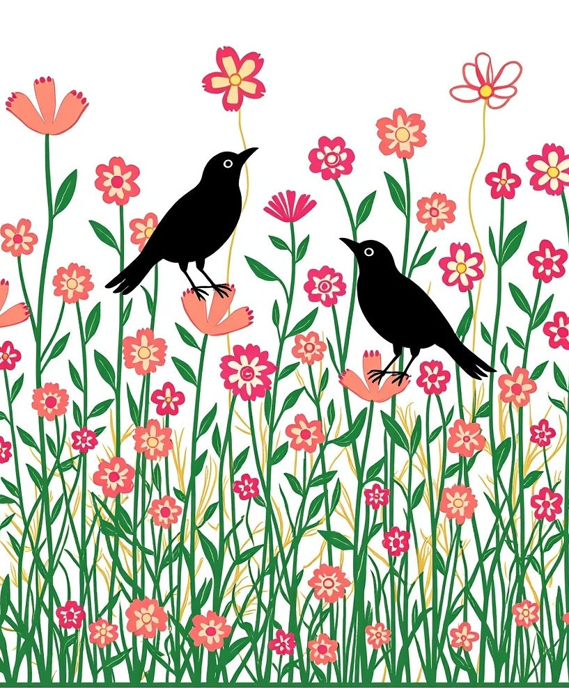 Birds and Flowers Garden Pattern Rug