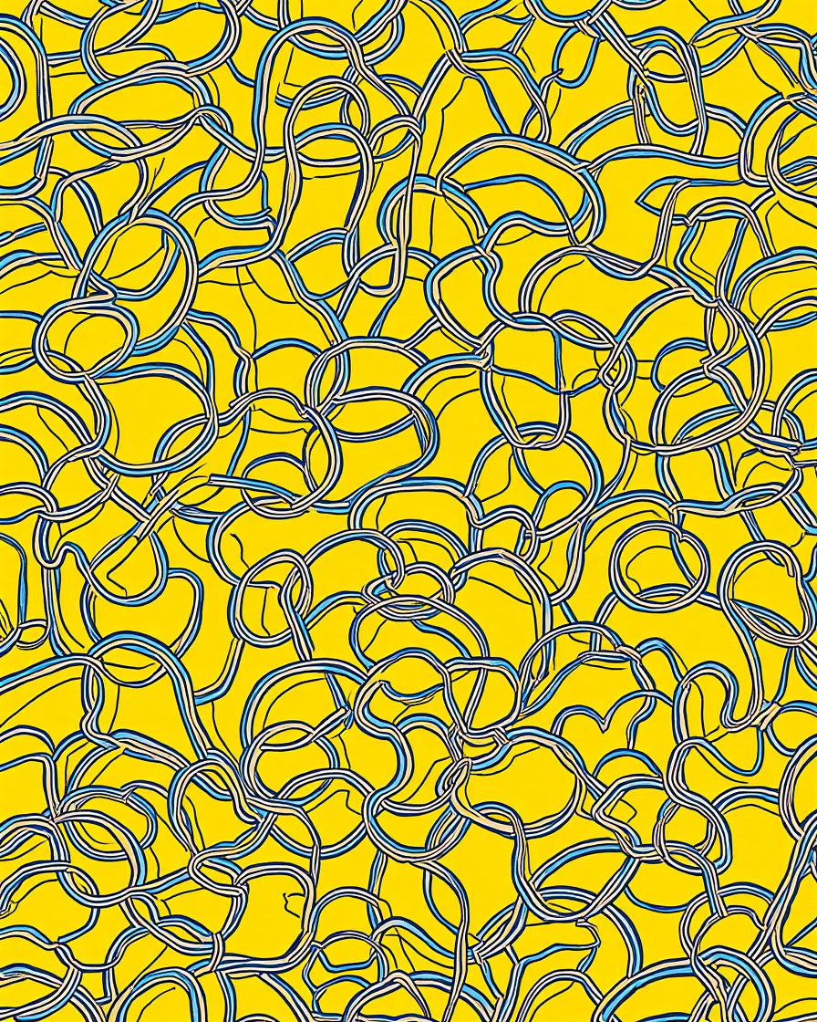 Yellow Abstract Curving Lines Design Rug