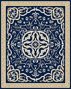 Elegant Blue Gold Floral Mandala Design Rug