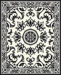 Elegant Black Ivory Damask Pattern Rug