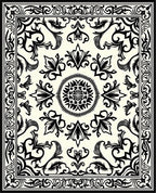 Elegant Black Ivory Damask Pattern Rug