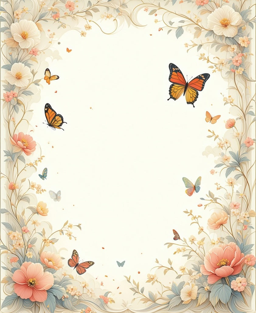 Delicate Floral Butterfly Meadow Design Rug