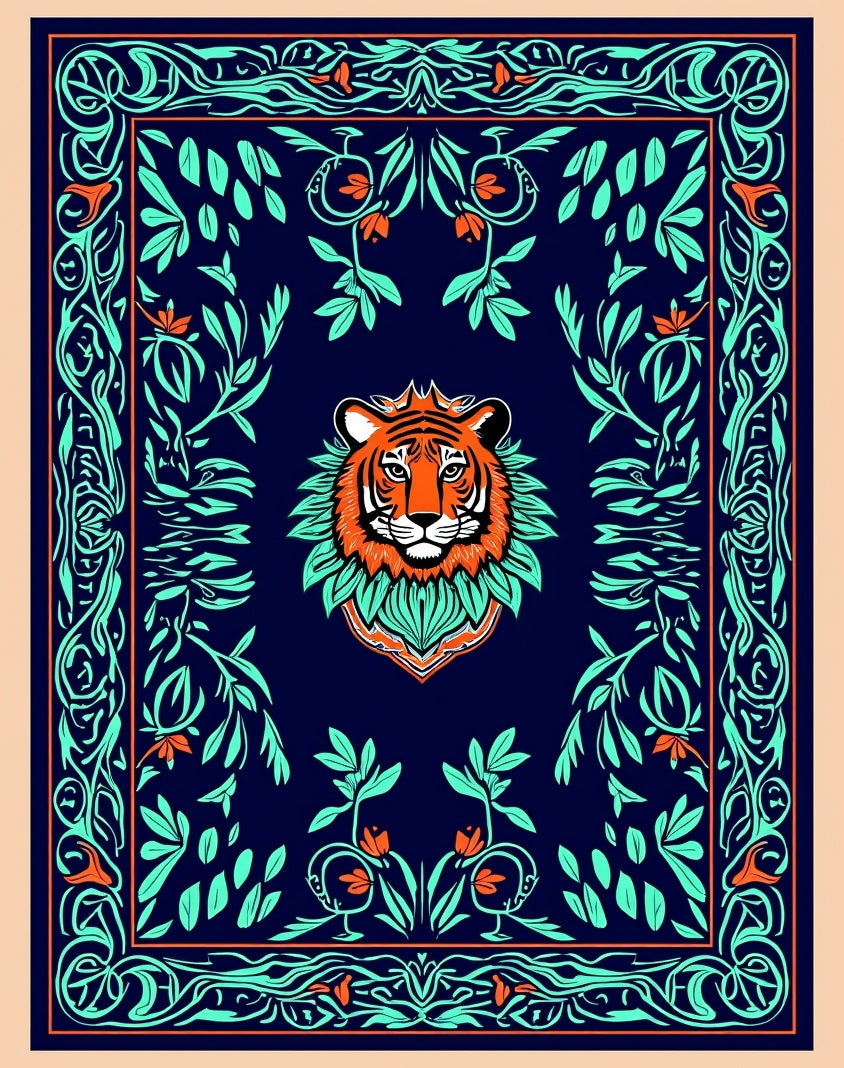 Bold Tiger Floral Patterned Rug