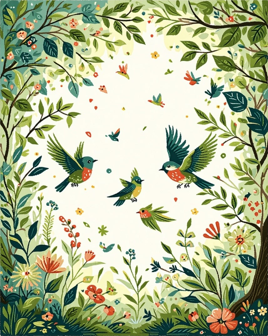 Whimsical Birds Blooming Garden Rug