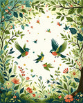 Whimsical Birds Blooming Garden Rug