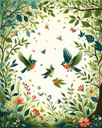 Whimsical Birds Blooming Garden Rug