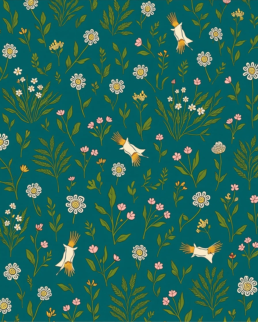 Whimsical Birds Flowers Pattern Rug