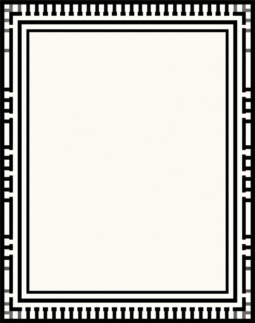 Classic Black White Geometric Border Rug