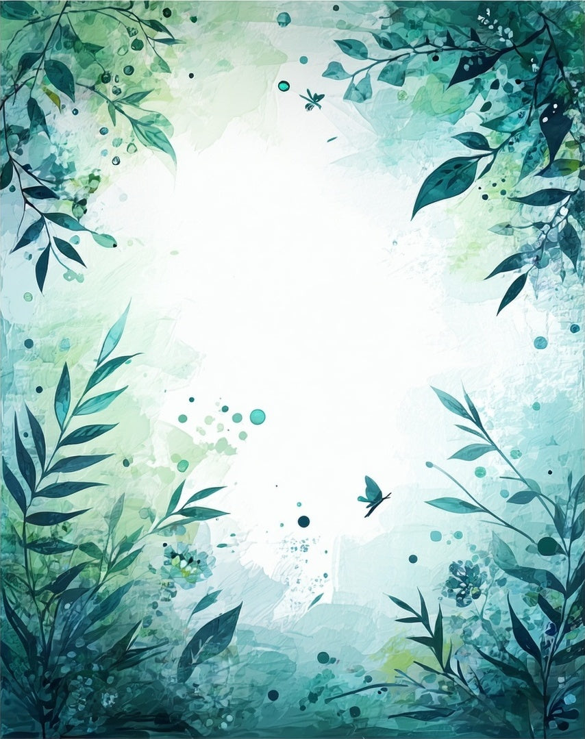 Aqua Leafy Garden Watercolor Pattern Rug