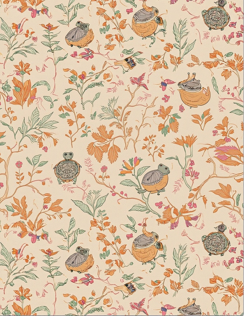 Whimsical Turtle Botanical Print Rug
