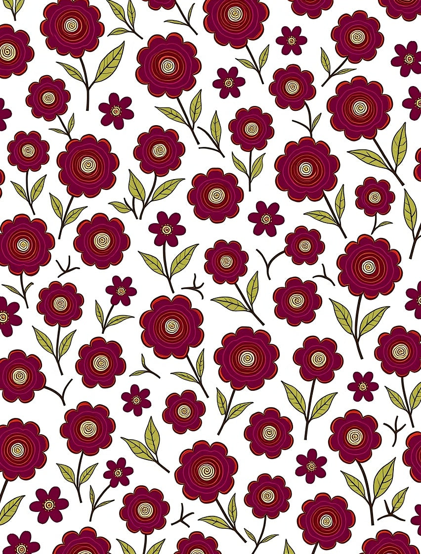 Crimson Floral Pattern With Spiral Center Rug