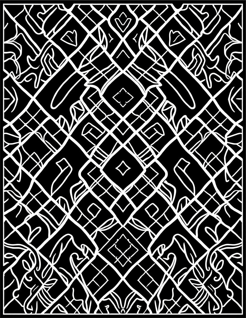 Black White Interlocking Line Pattern Rug