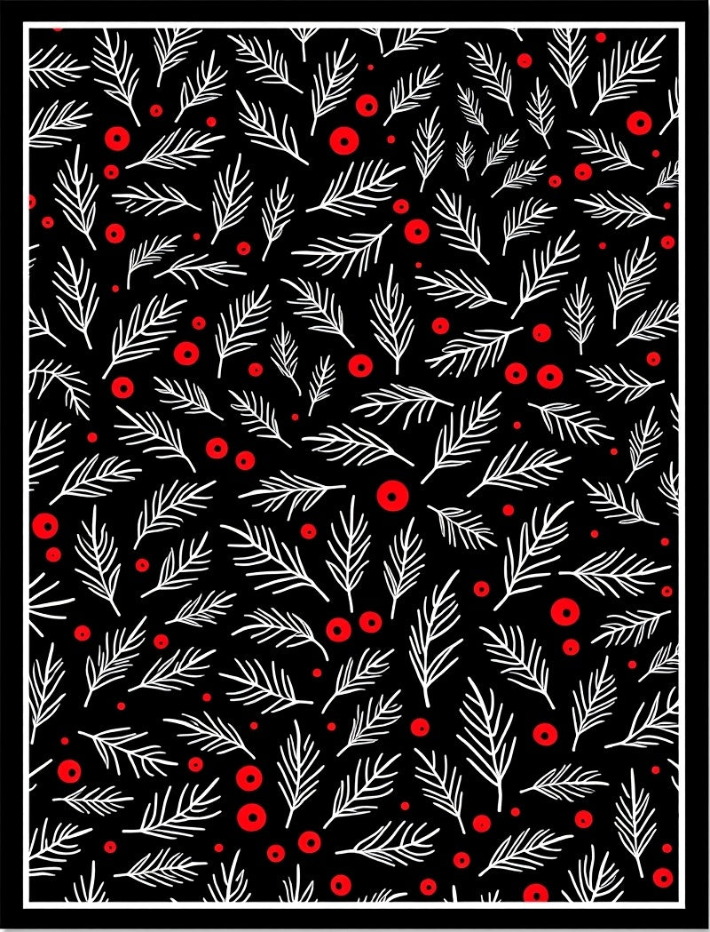 Black White Red Leafy Branch Circles Rug