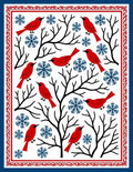 Red Birds Blue Snowflakes Tree Branches Rug