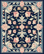Vintage Floral Scroll Navy Rug