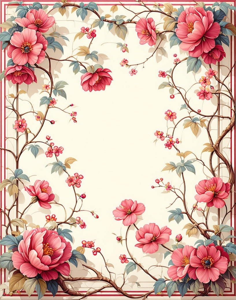 Vibrant Pink Floral Vine Design Rug